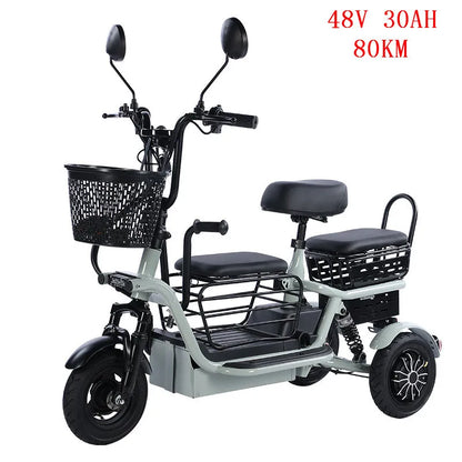 3 Seater Parent Child Electric Scooter 3 Wheel Foldable Baby Seat For Long Distance 800w 48v Mini Electric Tricycle For Women